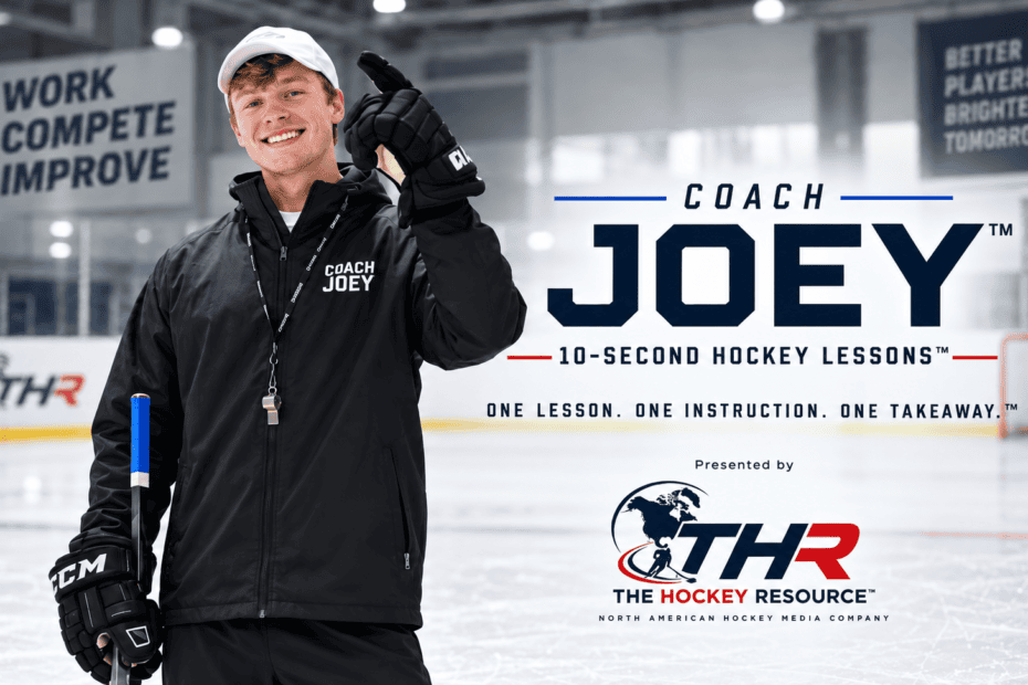 Coach Joey teaching Hockey development on the ice for an age-by-age Player development lesson.